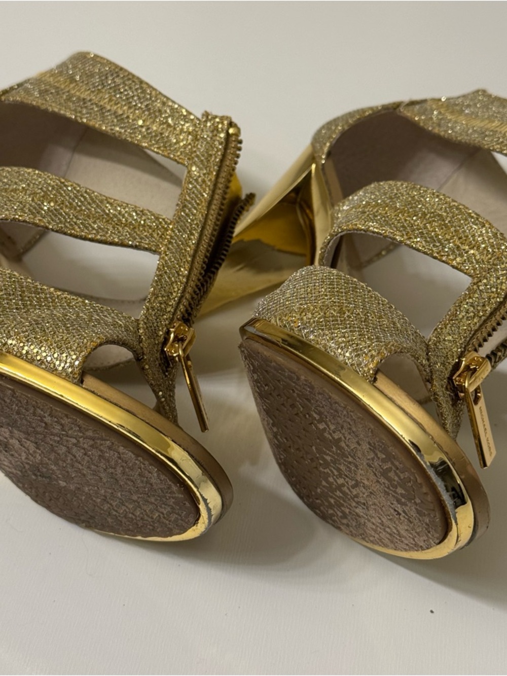 Michael Kors Glitter Gold Strappy Zip High Heels Size 6 - Picture 9 of 9